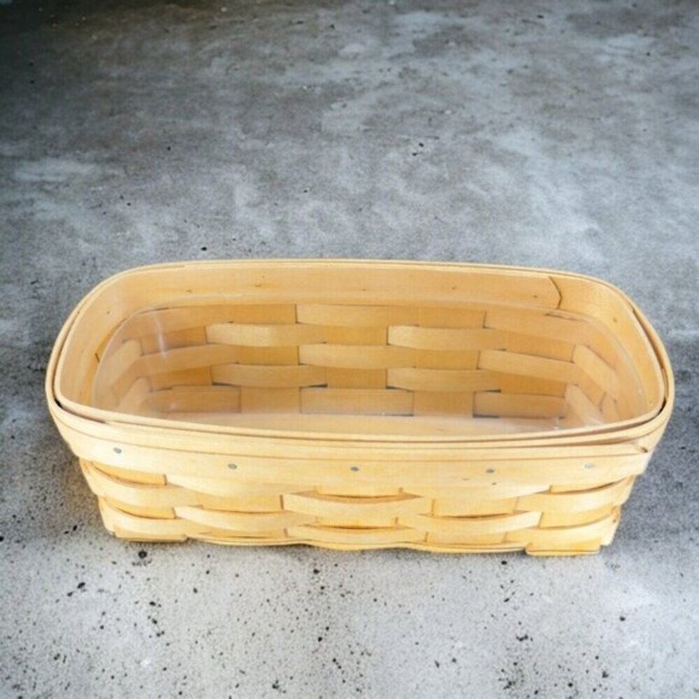 Vintage 1997 ROYCE CRAFT WOOD Bread‎ BASKET Rectangular Shape Plastic Liner VTG